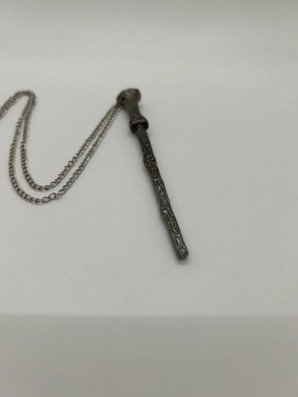 Wizard Magic Wand Necklace Pendant Silvertone Goth Fantasy Film Prop Costume